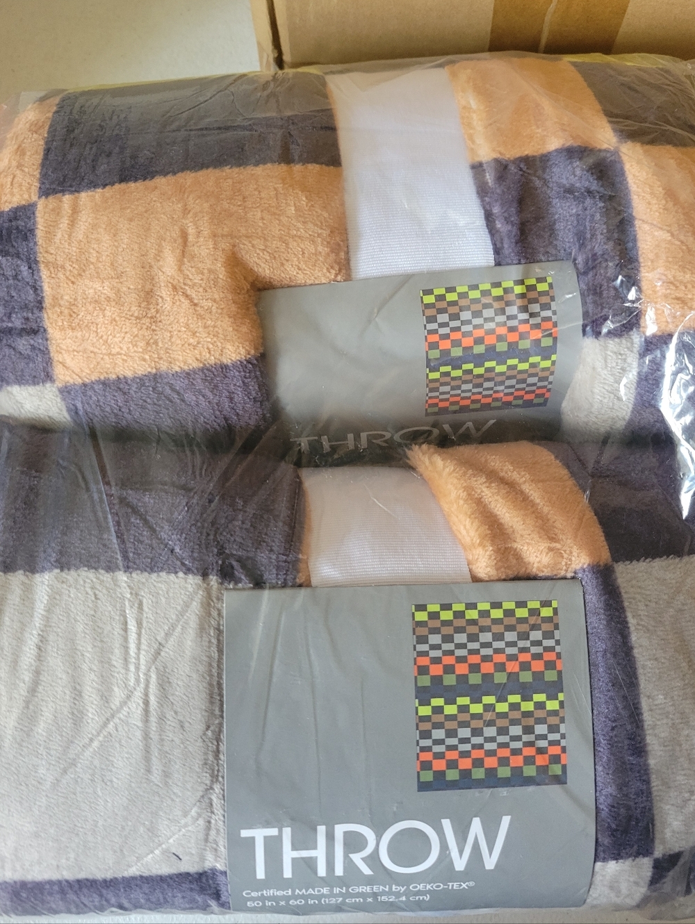Target Checkered Throw Blanket - Brown, Gray & Cream. 2 Blankets Per Pkg.